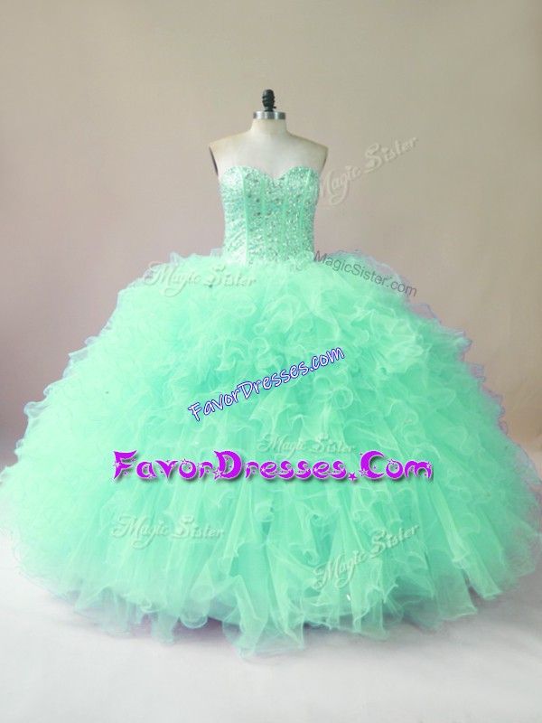 Shining Apple Green Sleeveless Tulle Lace Up Sweet 16 Dress for Sweet 16 and Quinceanera
