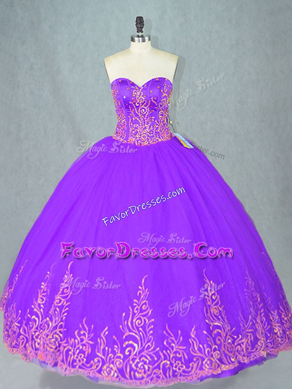 Cute Purple Sleeveless Tulle Lace Up Sweet 16 Dress for Sweet 16 and Quinceanera