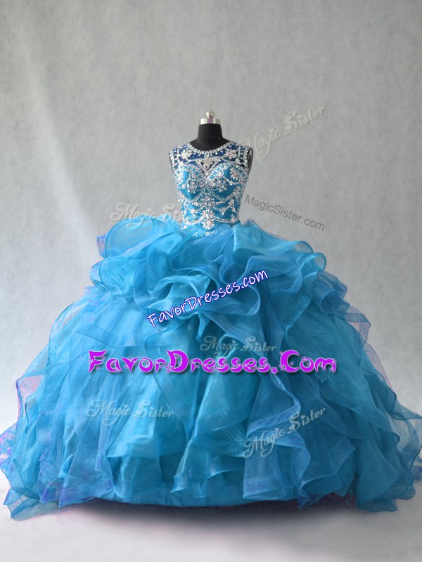 Enchanting Blue Sweet 16 Quinceanera Dress Organza Sleeveless Ruffles