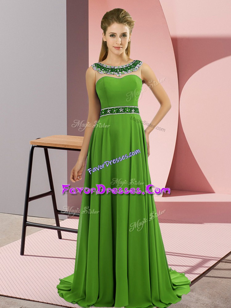 Elegant Scoop Neckline Beading Dress for Prom Sleeveless Zipper