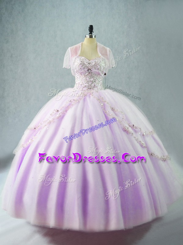  Ball Gowns Quinceanera Gown Lavender Sweetheart Tulle Sleeveless Floor Length Lace Up