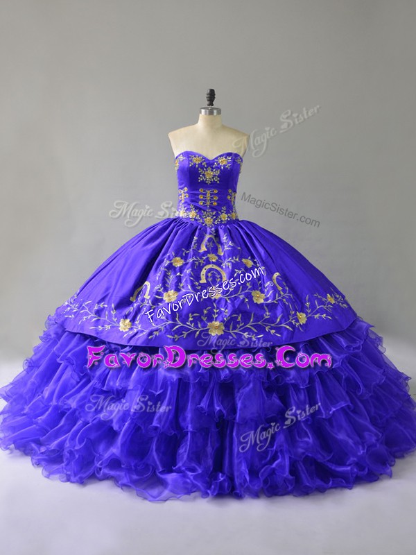 Superior Sweetheart Sleeveless Lace Up Sweet 16 Quinceanera Dress Blue Organza