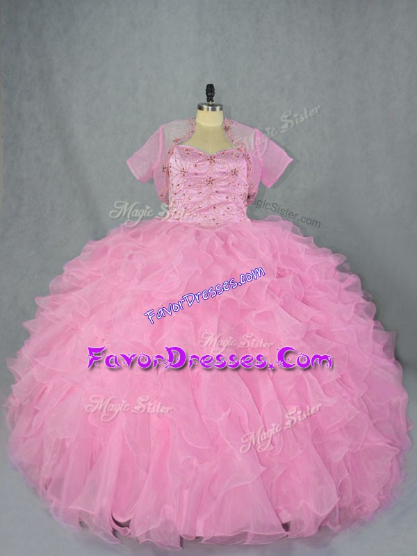  Ball Gowns Quinceanera Gown Baby Pink Sweetheart Organza Sleeveless Floor Length Lace Up