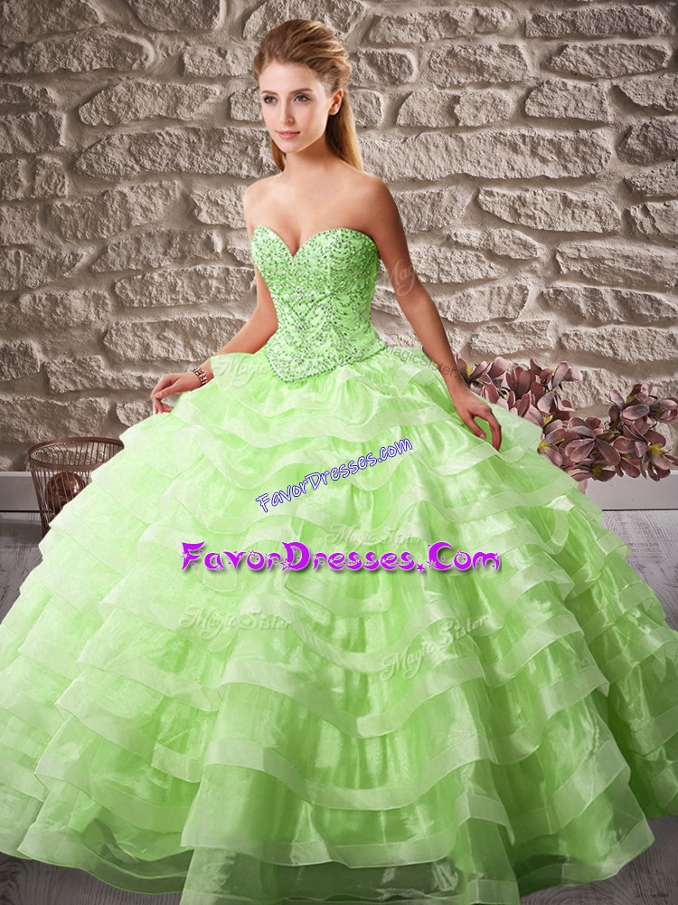 Unique Ball Gowns Sleeveless Sweet 16 Dresses Brush Train Lace Up
