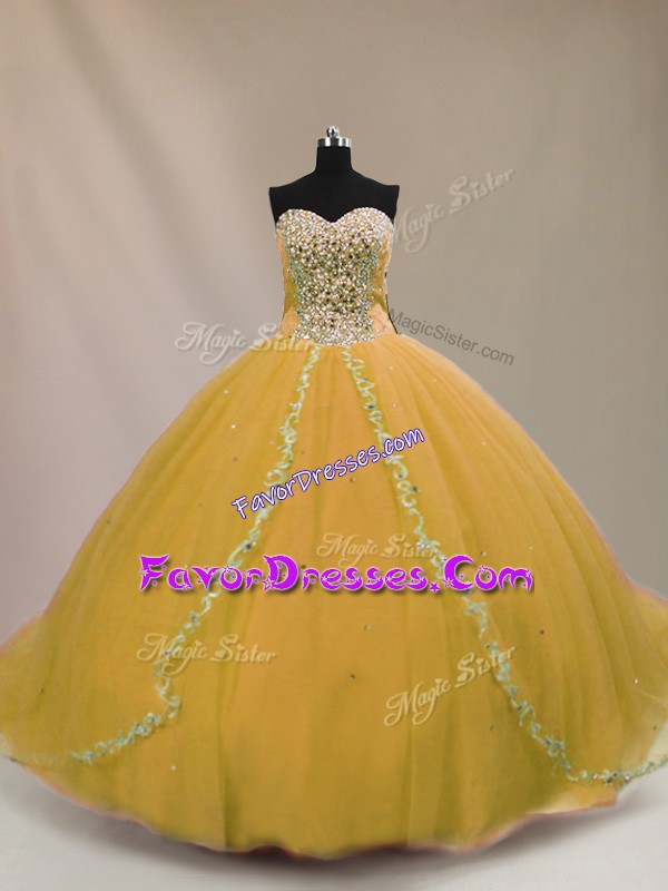 Sumptuous Ball Gowns Sweet 16 Dresses Brown Sweetheart Tulle Sleeveless Lace Up
