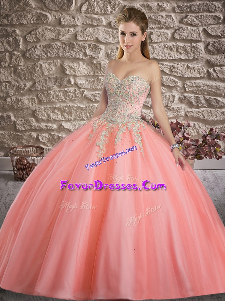  Tulle Sleeveless Floor Length Sweet 16 Dresses and Appliques