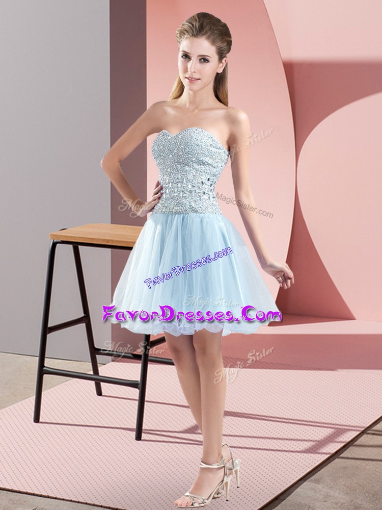 Most Popular Sleeveless Zipper Mini Length Beading Dress for Prom
