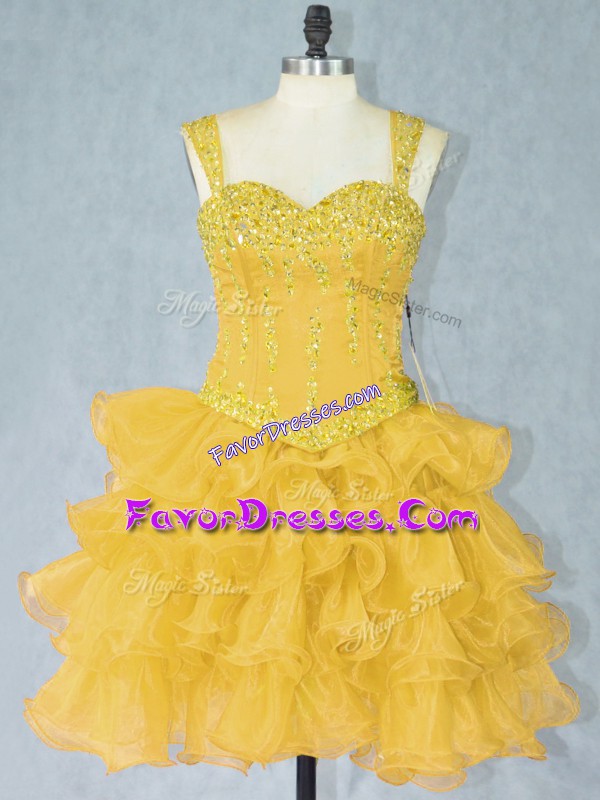Spectacular Mini Length Ball Gowns Sleeveless Gold Lace Up