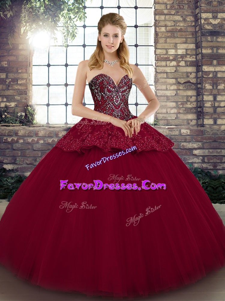 Beauteous Tulle Sleeveless Floor Length Ball Gown Prom Dress and Beading and Appliques