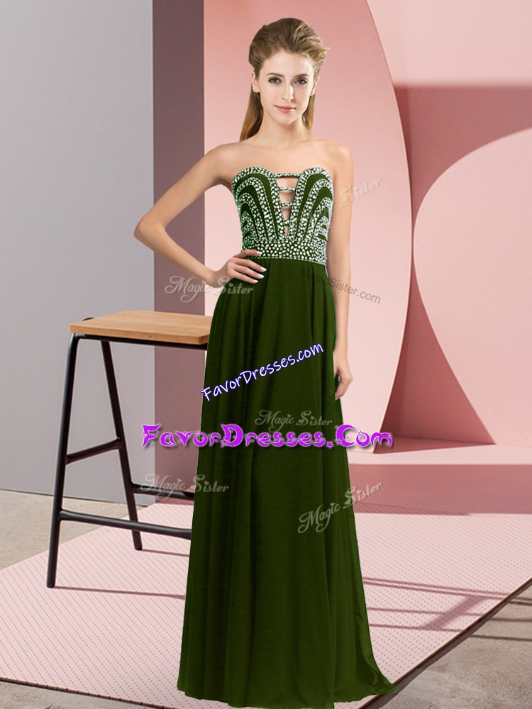  Olive Green Homecoming Dress Prom and Party with Beading Sweetheart Sleeveless Lace Up