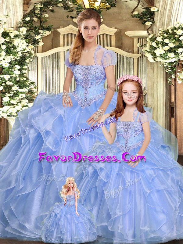  Ball Gowns Sweet 16 Dress Lavender Strapless Organza Sleeveless Floor Length Lace Up