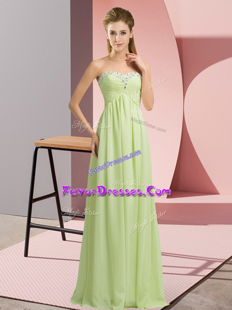 Amazing Chiffon Sweetheart Sleeveless Lace Up Beading Dress for Prom in Yellow Green