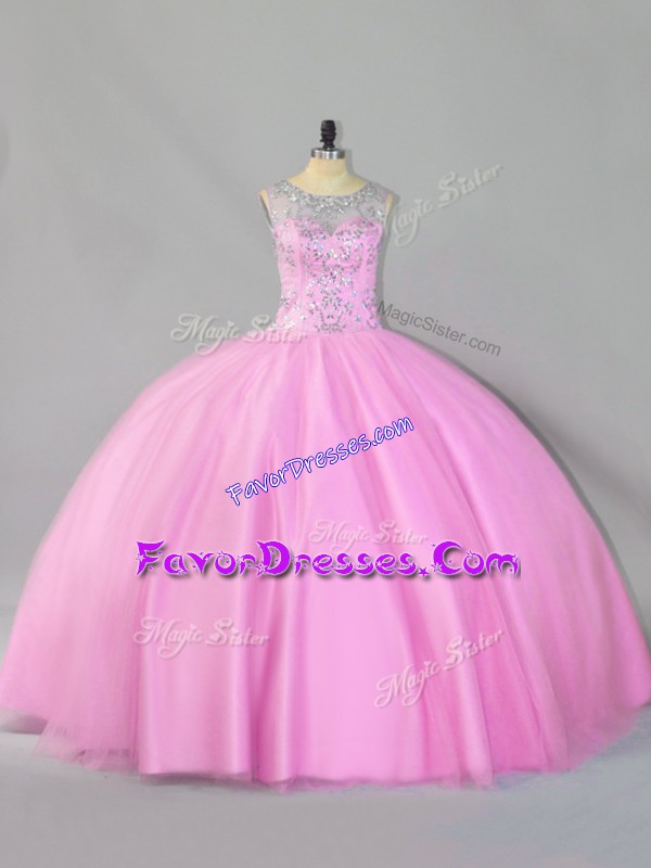 High Quality Floor Length Zipper 15th Birthday Dress Baby Pink for Sweet 16 and Quinceanera with Sequins