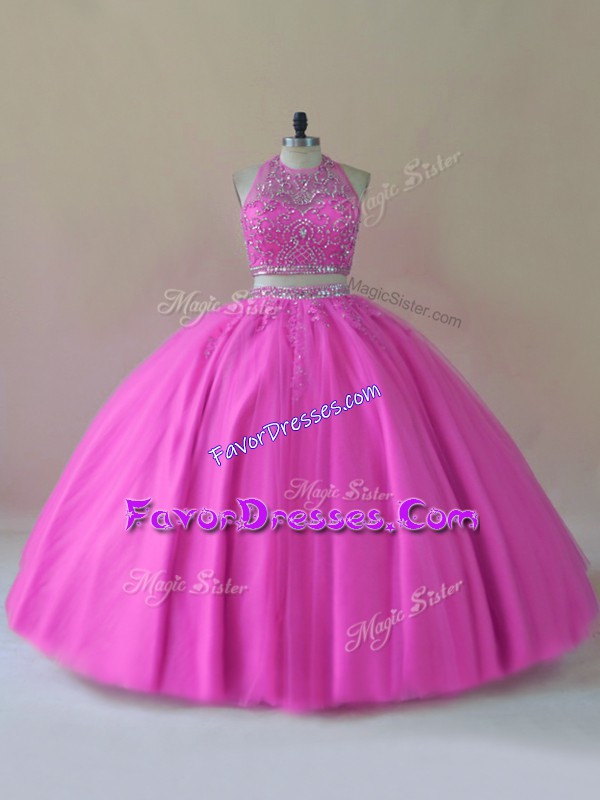  Lilac Backless 15th Birthday Dress Beading Sleeveless Floor Length
