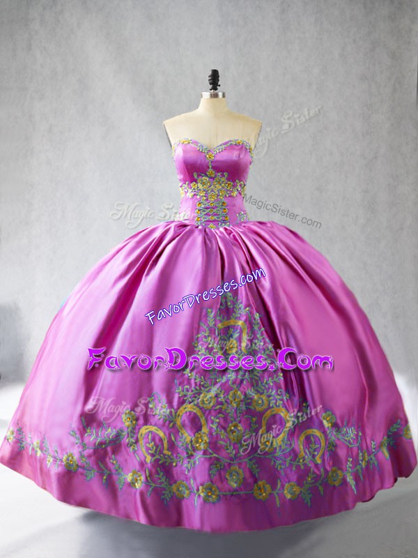 Ideal Satin Sweetheart Sleeveless Lace Up Embroidery 15 Quinceanera Dress in Rose Pink 