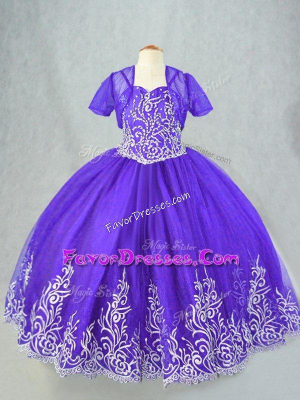 Superior Sleeveless Beading and Embroidery Lace Up Pageant Dress for Girls