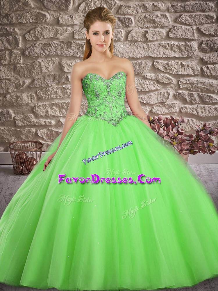 New Arrival Sleeveless Floor Length Beading Lace Up Sweet 16 Dress with 