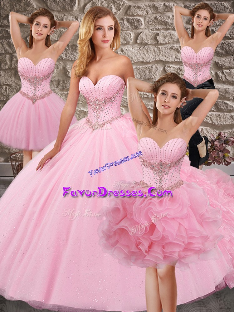 Exquisite Sweetheart Sleeveless Court Train Lace Up Sweet 16 Quinceanera Dress Pink Organza and Tulle