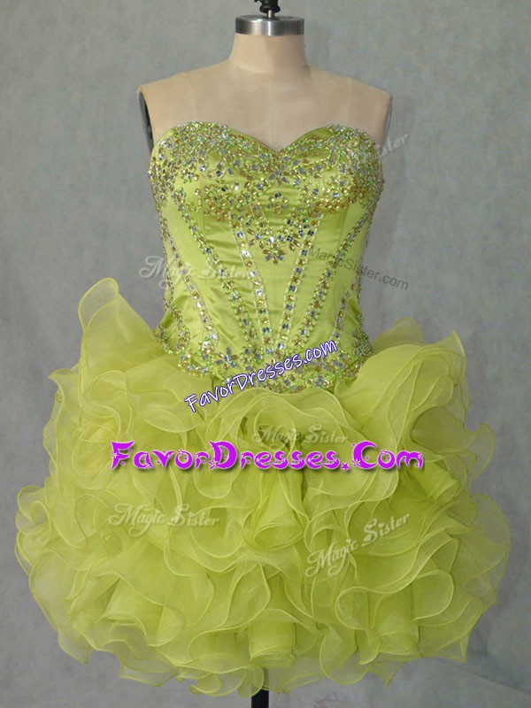  Organza Sleeveless Mini Length Prom Party Dress and Beading and Ruffles