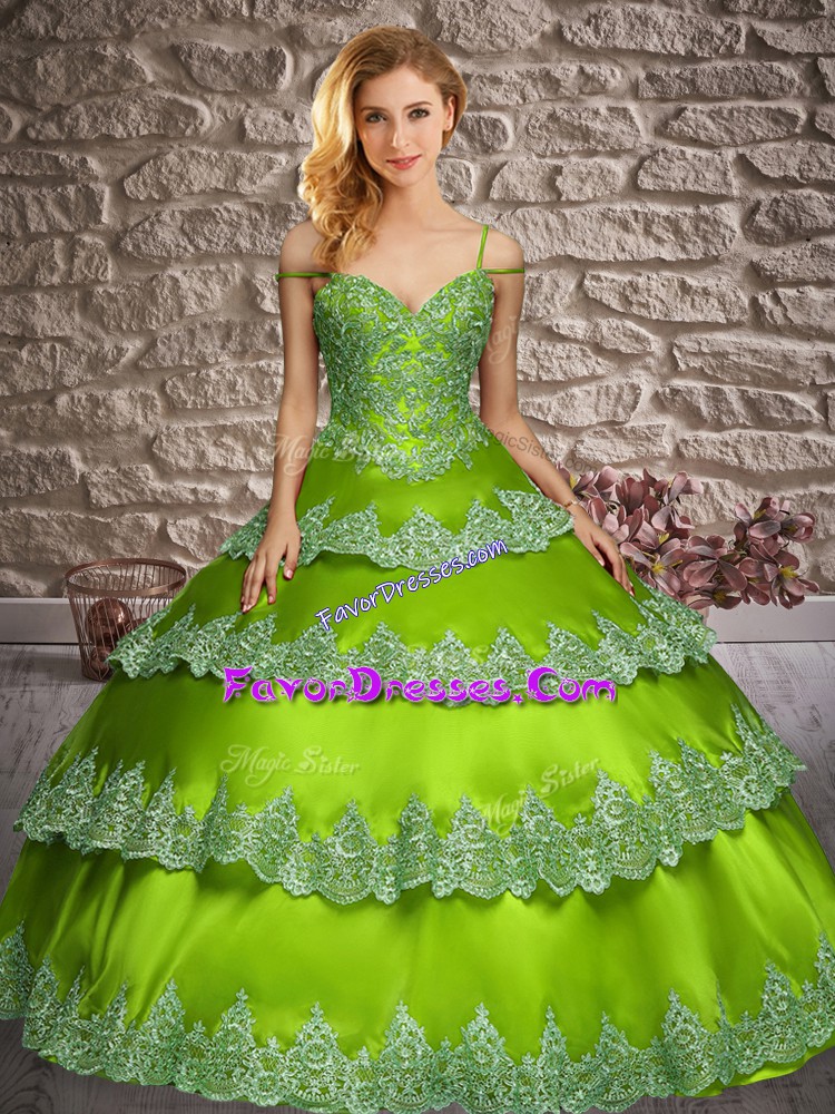  Straps Sleeveless Lace Up Quinceanera Gown Satin