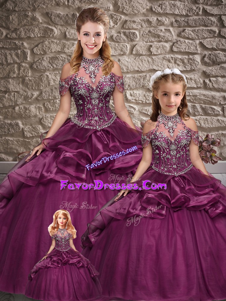 Noble Floor Length Ball Gowns Sleeveless Dark Purple Sweet 16 Quinceanera Dress Lace Up
