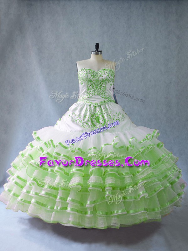  Embroidery and Ruffled Layers and Bowknot Quinceanera Dresses Lace Up Sleeveless Floor Length