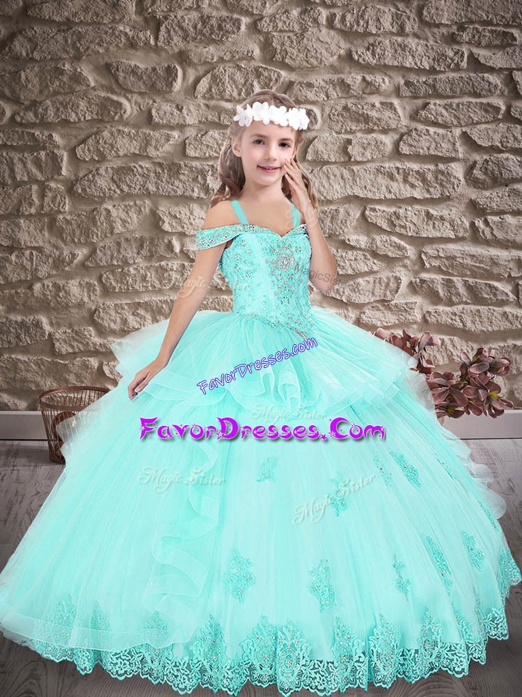 Latest Floor Length Ball Gowns Sleeveless Apple Green Kids Pageant Dress Lace Up