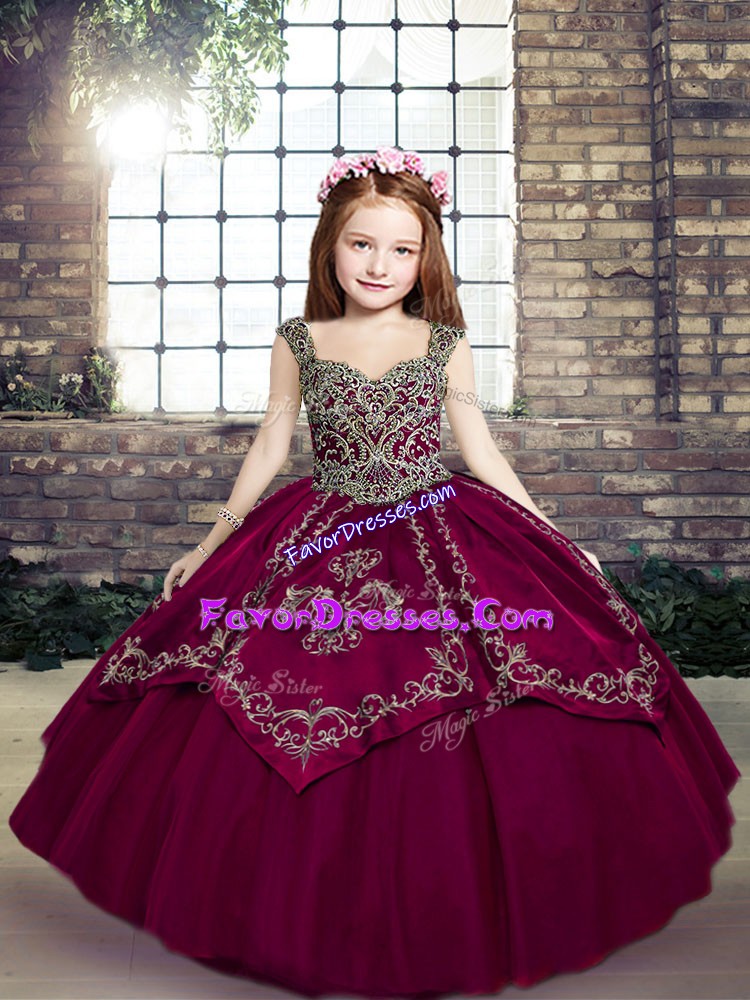 Nice Sleeveless Embroidery Lace Up Little Girl Pageant Dress