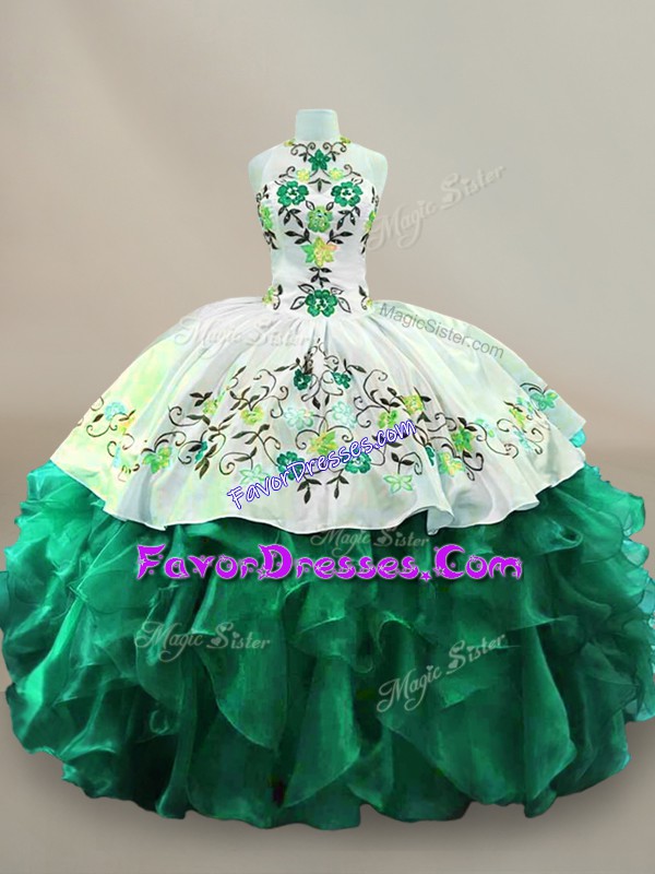  Floor Length Ball Gowns Sleeveless Dark Green Quinceanera Dresses Lace Up