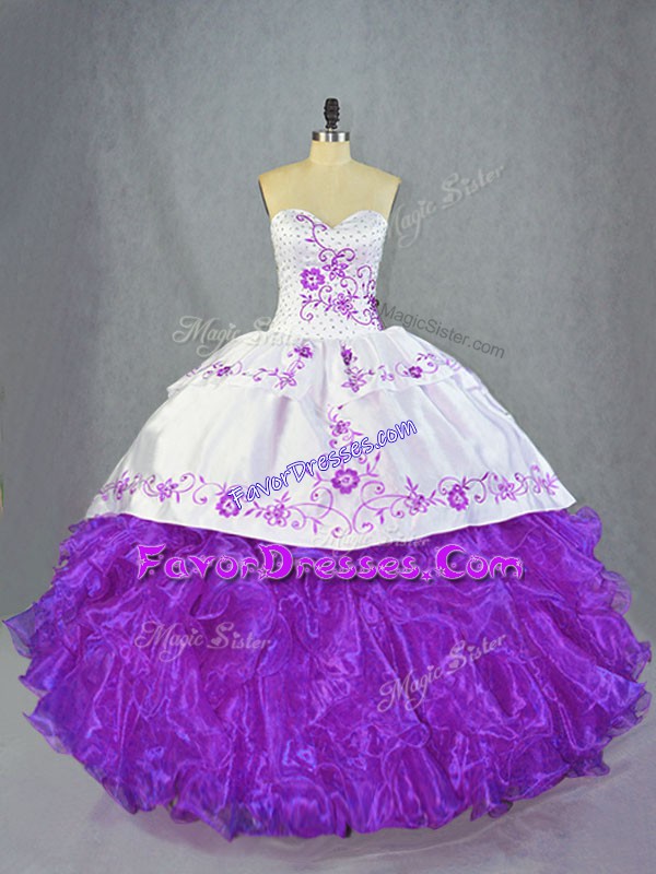 Hot Selling Purple Ball Gowns Beading and Ruffles 15 Quinceanera Dress Lace Up Organza Sleeveless