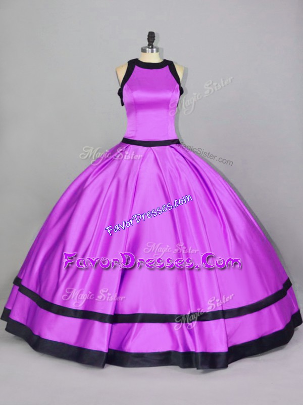 Clearance Lilac Satin Zipper Scoop Sleeveless Floor Length Ball Gown Prom Dress Ruching