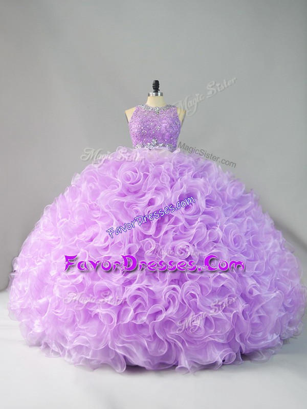  Lavender Ball Gowns Scoop Sleeveless Organza Floor Length Zipper Beading and Ruffles Quinceanera Gown