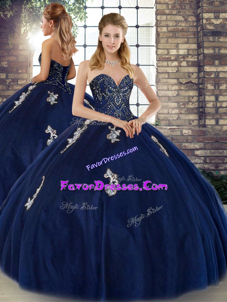 Sumptuous Sweetheart Sleeveless Tulle 15th Birthday Dress Beading and Appliques Lace Up