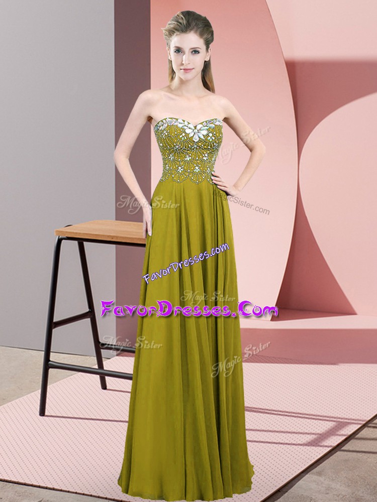  Olive Green Sweetheart Zipper Beading Prom Party Dress Sleeveless