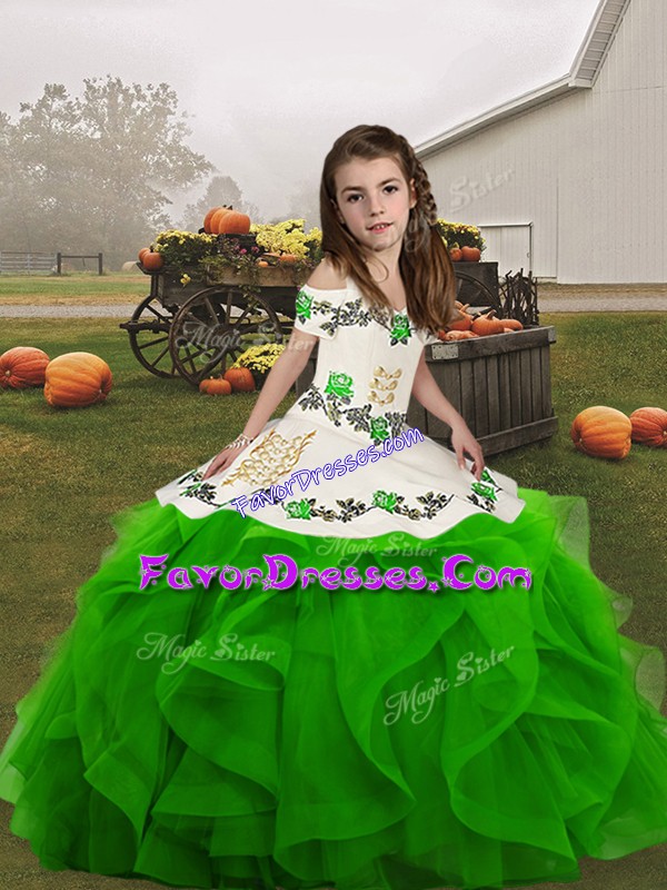  Ball Gowns Straps Sleeveless Organza Floor Length Lace Up Embroidery and Ruffles Little Girls Pageant Dress Wholesale