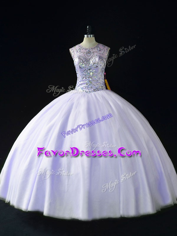 Sexy Lavender Scoop Lace Up Beading Sweet 16 Quinceanera Dress Sleeveless