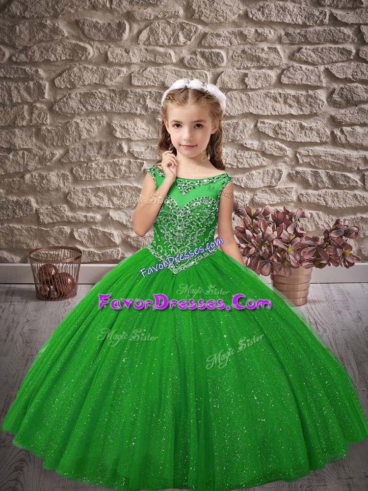  Sleeveless Zipper Floor Length Beading Child Pageant Dress