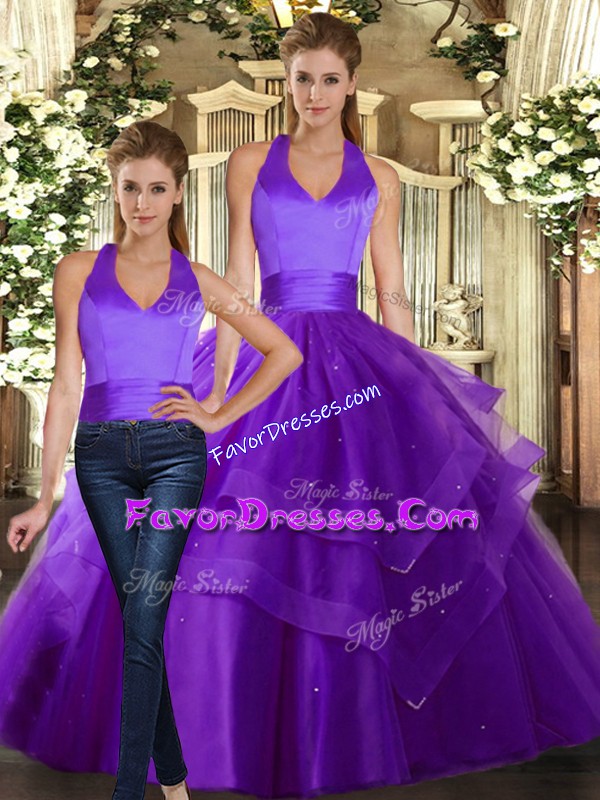  Purple Strapless Lace Up Ruffled Layers Sweet 16 Quinceanera Dress Sleeveless