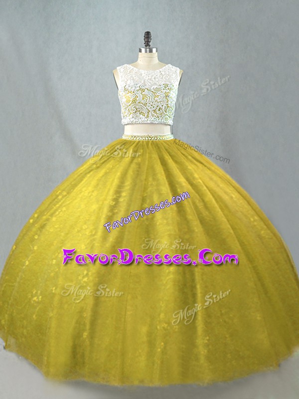  Floor Length Olive Green Quinceanera Gowns Tulle Sleeveless Beading