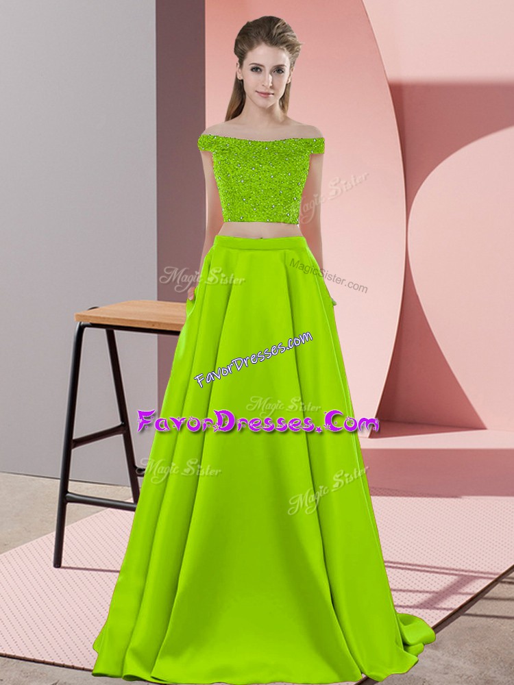 Elegant Backless Yellow Green for Prom and Party with Beading Sweep Train