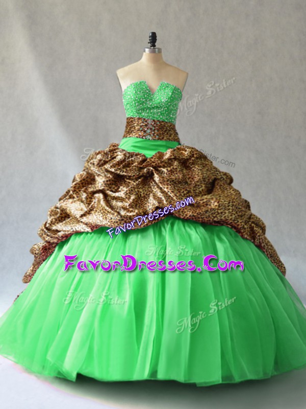 Fashionable Organza Lace Up 15th Birthday Dress Sleeveless Beading and Pick Ups