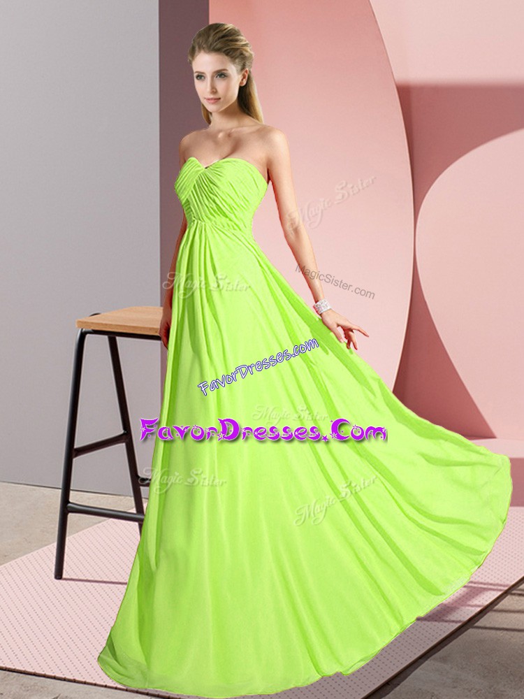 Dramatic Empire Prom Evening Gown Yellow Green Sweetheart Chiffon Sleeveless Floor Length Lace Up
