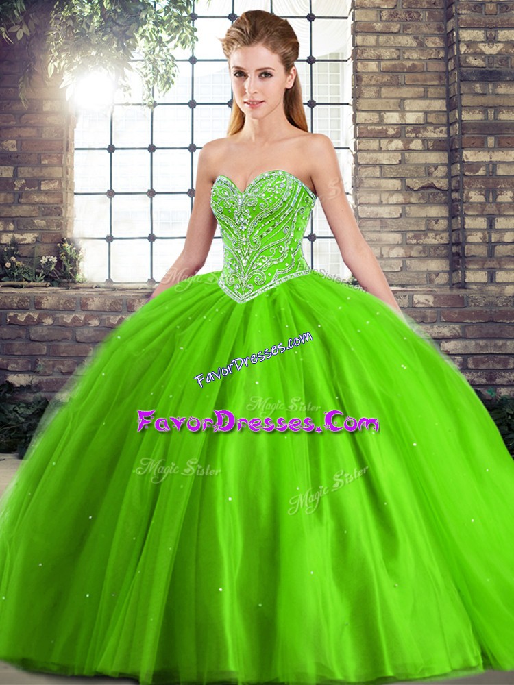 New Style Ball Gowns Beading Sweet 16 Quinceanera Dress Lace Up Tulle Sleeveless