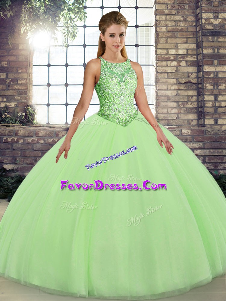 Fabulous Lace Up Scoop Embroidery 15th Birthday Dress Tulle Sleeveless