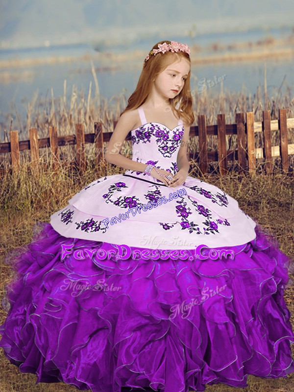 Custom Fit Purple Sleeveless Embroidery Floor Length Pageant Dress Toddler