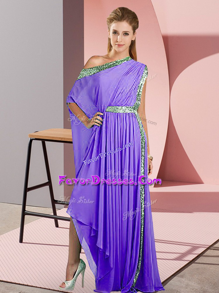 Lavender One Shoulder Neckline Sequins Homecoming Dress Online Sleeveless Side Zipper