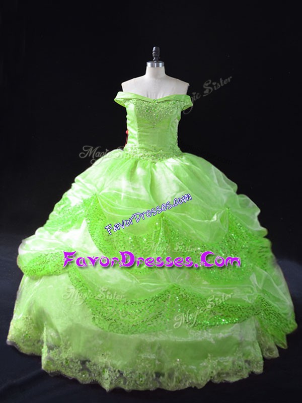  Quinceanera Dress Sweet 16 and Quinceanera with Beading and Appliques and Pick Ups Off The Shoulder Sleeveless Lace Up