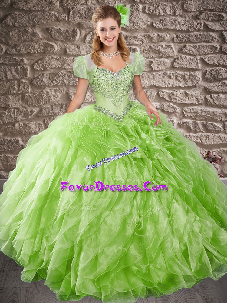  Lace Up Sweetheart Beading and Ruffles Quinceanera Dresses Organza Sleeveless Sweep Train
