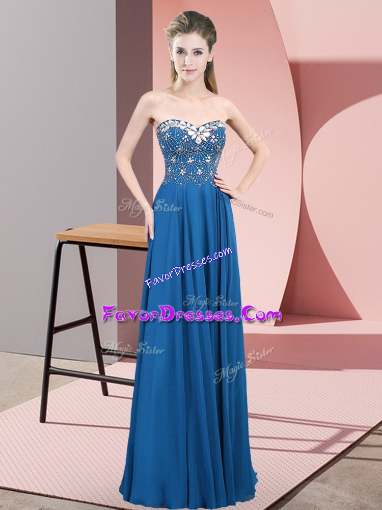 Amazing Floor Length Blue Prom Evening Gown Sweetheart Sleeveless Zipper