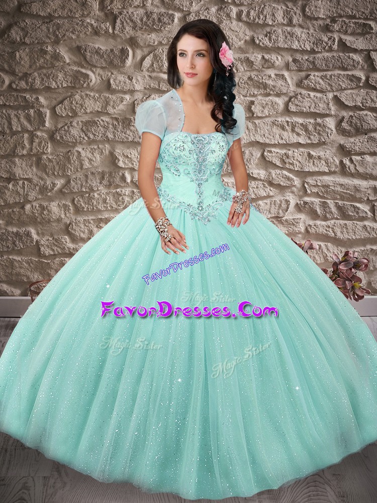 Excellent Apple Green Sleeveless Tulle Brush Train Lace Up 15th Birthday Dress for Military Ball and Sweet 16 and Quinceanera